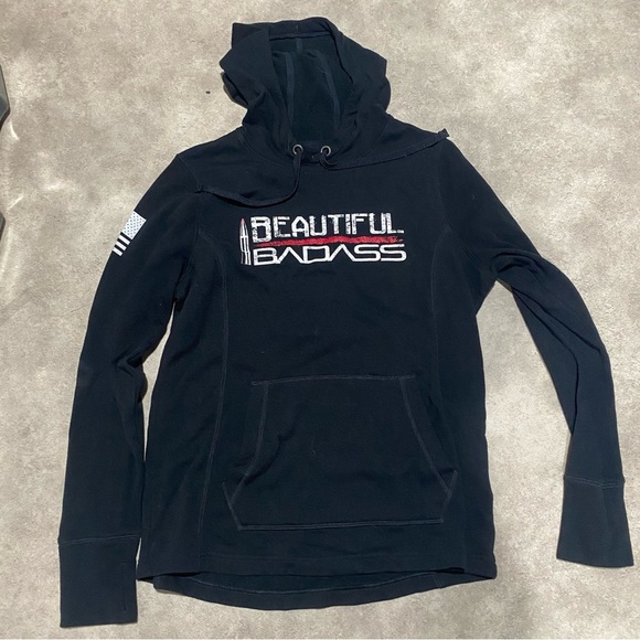 Grunt Style Tops - Women’s Grunt Style Beautiful Bad@ss Black Hoodie Sz XL